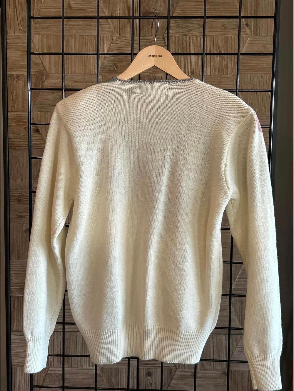 Vintage Dana Scott Grandmacore Floral Embroidered V-Neck Knit Sweater Medium - Picture 6 of 8